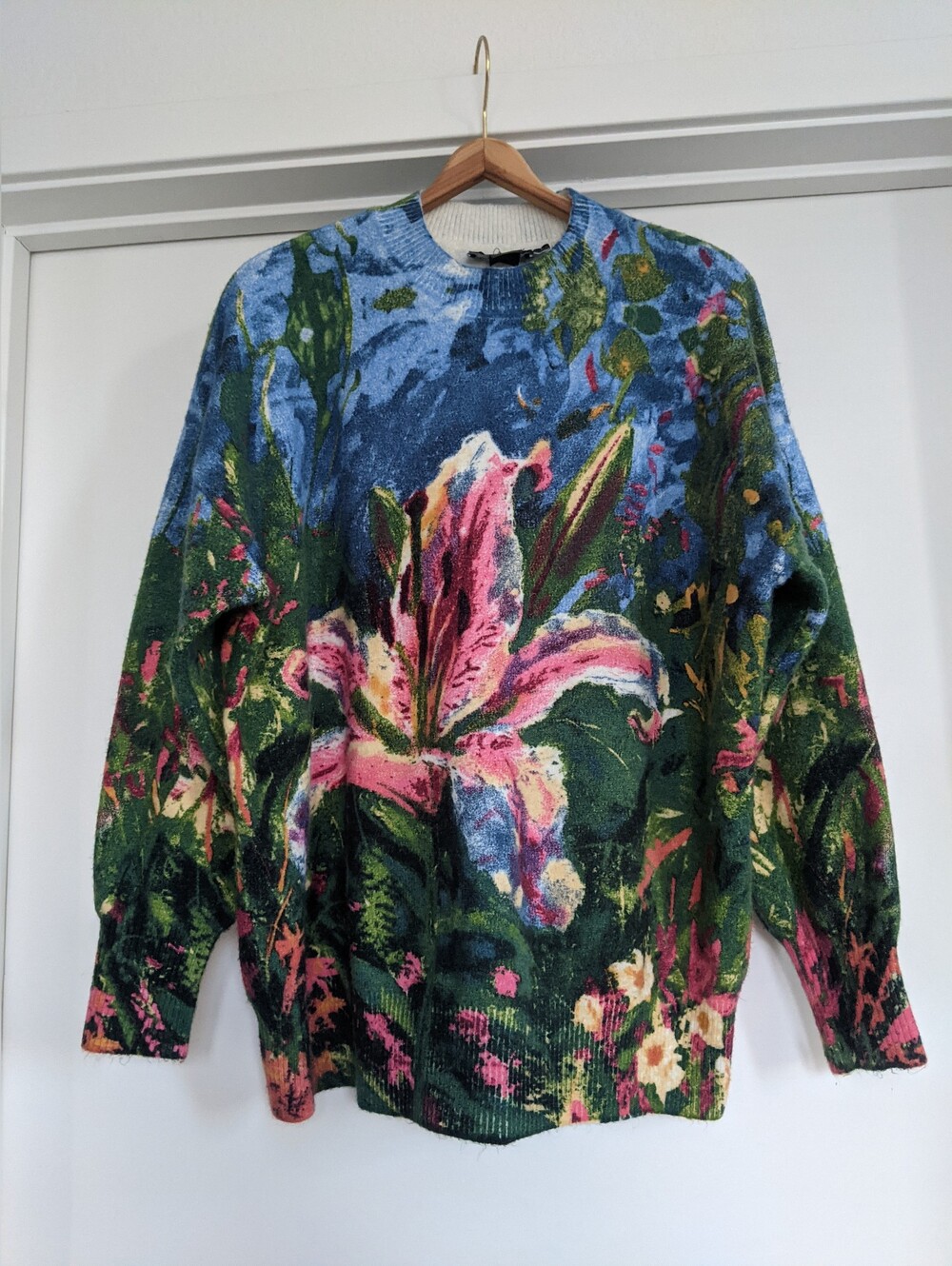 DESIGUAL Floral Crewneck Sweater - Pink & Green Botanical Print